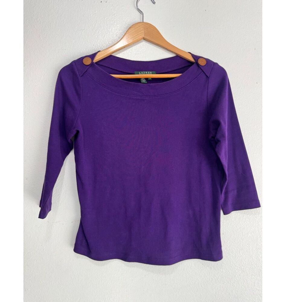 Lauren Ralph Lauren tshirt 3/4 sleeves 100% cotton classic casual purple womenMp